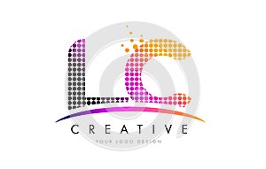 LC L C Letter Logo Design with Magenta Dots and Swoosh photo
