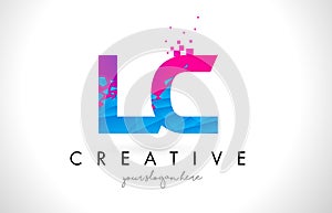 LC L C Letter Logo with Shattered Broken Blue Pink Texture Design Vector. photo