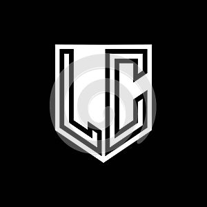 LC Logo monogram shield geometric black line inside white shield color design