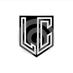LC Logo monogram shield geometric white line inside black shield color design