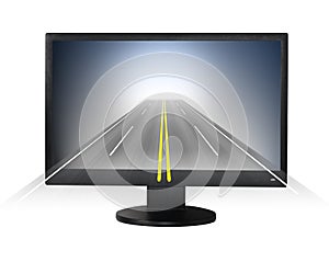 Lcd monitor with road forward.