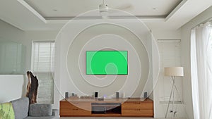 LCD TV with track green screen in modern livingroom