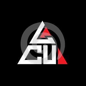 LCU triangle letter logo design with triangle shape. LCU triangle logo design monogram. LCU triangle vector logo template with red
