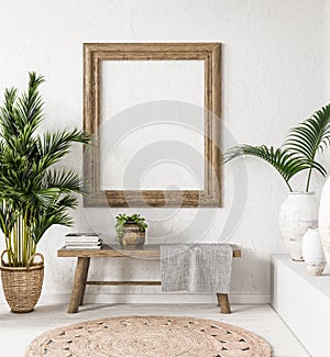 Ld wooden frame mock-up in interior background,Scandi-boho style photo