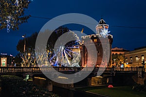 Le Castillet in Perpignan on Christmas night, France