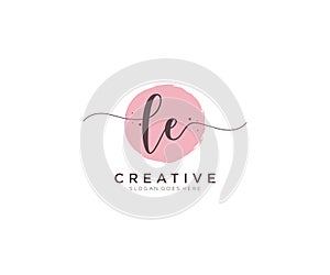 initial LE Feminine logo beauty monogram and elegant logo design, handwriting logo of initial signature, wedding, fashion, floral photo