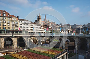 Le Flon views and Lausanne skyline with Cathedral - Lausanne, Switzerland