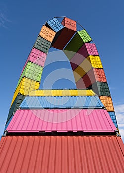 Le Havre, France - August 8, 2021: Contemporary colorful installation Catene de Containers by Vincent Ganivet in Southampton port