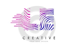 LE L E Zebra Lines Letter Logo Design with Magenta Colors