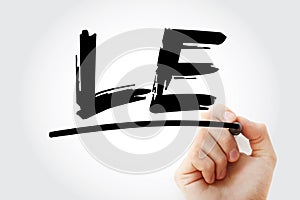 LE - Latest Estimate acronym with marker, business concept background