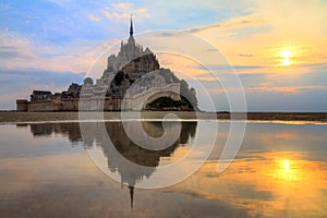 Le Mont Saint-Michel mirror sunset