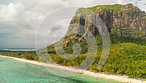 Le Morne Brabant in Mauritius. Aerial panoramic view of beautiful beach and coastline