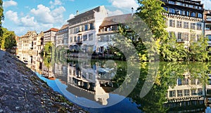 Le Petite France, the most picturesque district of old Strasbourg. Half-timbered houses with reflection in waters of the Ill