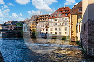 Le Petite France, the most picturesque district of old Strasbourg. Houses with reflection in waters of the Ill channels