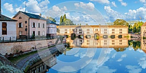 Le Petite France, the most picturesque district of old Strasbourg. Houses with reflection in waters of the Ill channels