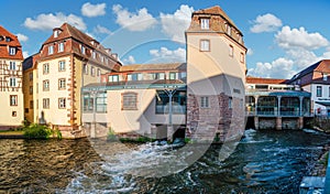 Le Petite France, the most picturesque district of old Strasbourg. Houses with reflection in waters of the Ill channels