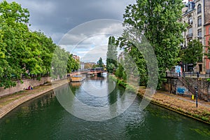 Le Petite France, the most picturesque district of old Strasbourg. One of the channel of the Ill River