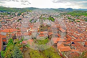 The hill view on Le Puy Cathedral in Puy-en-Velay in France photo