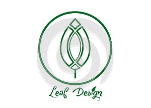 Vector leaf, circle shape green abstract emblem, logo template design concept, logotype element for template. Geometric leafs icon