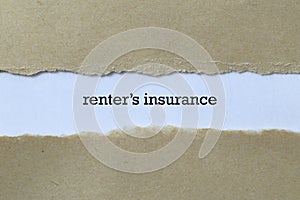Renter`s insurance on white paper photo