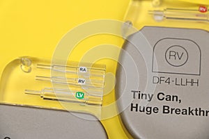 Lead connecting port of implantable cardiac pacemaker devices. photo