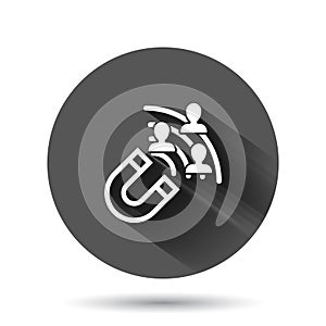 Lead conversion icon in flat style. Attract vector illustration on black round background with long shadow effect. Magnet circle