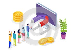 Lead Generate, Inbound Marketing Magnet isometric concept. photo