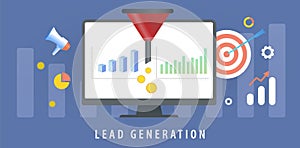 Lead Generation with sales funnel concept for generating new business leads. Target Audience to increase revenue growth