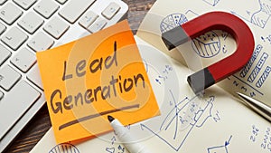 Lead generation sign and magnet on the notebook.