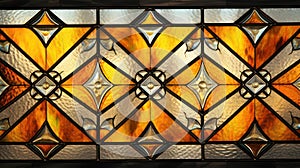 Lead glass window background in orange, white and black lines created with Generative AI