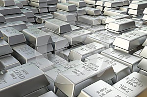 Lead ingots, bars background. 3D rendering