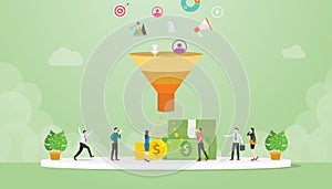 Lead management strategy business concept with marketing sales funnel team people - vector