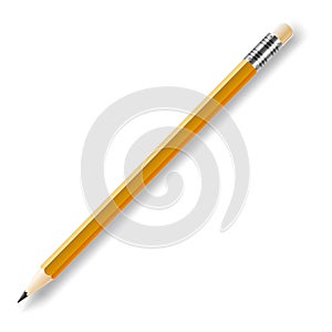 Lead pencil with yellow eraser on white