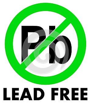Lead Plumbum free icon. Letters Pb in green crossed circle photo