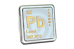 Lead plumbum Pb, chemical element sign. 3D rendering photo