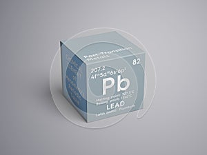 Lead. Plumbum. Post-transition metals. Chemical Element of Mendeleev\'s Periodic Table. 3D illustration