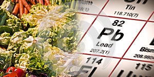 Lead pollution in vegetables - concept with the Mendeleev periodic table and fresh vegetables - HACCP Hazard Analyses and