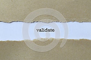 Validate word on white paper photo