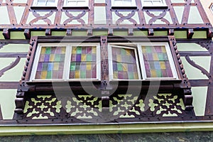 Leaded windows at a half-timbered house in Linz am Rhein
