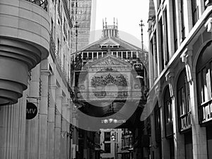 Leadenhall Market in London, black and white