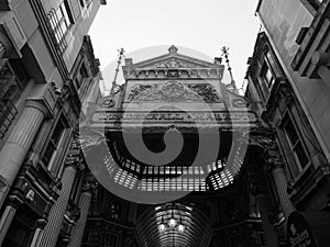 Leadenhall Market in London, black and white