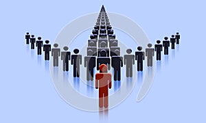 Leader of Business Team Concept. Crowd of people made and Arrow with unique Headman. Business Leadership and Teamwork Goal