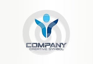 Leader, businessman creative symbol concept. Progress, success trust abstract business logo idea. Hands up man, growth