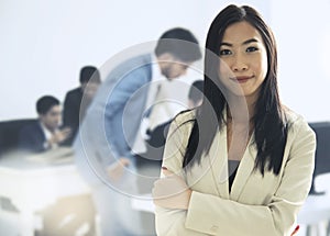 Leader businesswoman executive is standing in front