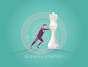 Leader choose the best strategic way to move chess. Vector flat illustration.