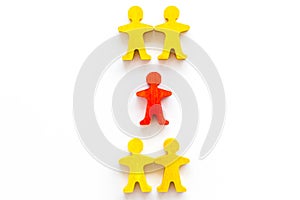 Leader concept. People cutuots - red figure against others on white background top-down copy space