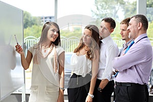 Leader explaining something on whiteboard