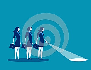 Leader with flashlight leading his colleagues to success. Concept business vector illustration, Teamwork