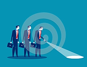 Leader with flashlight leading his colleagues to success. Concept business vector illustration, Teamwork