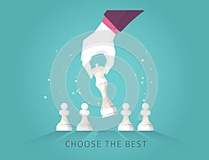 Leader hand choose the best strategic way to move chess.